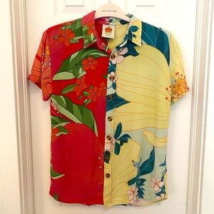 FARM Rio Multicolor Floral Patterned Button Down Shirt XS Red and Yellow